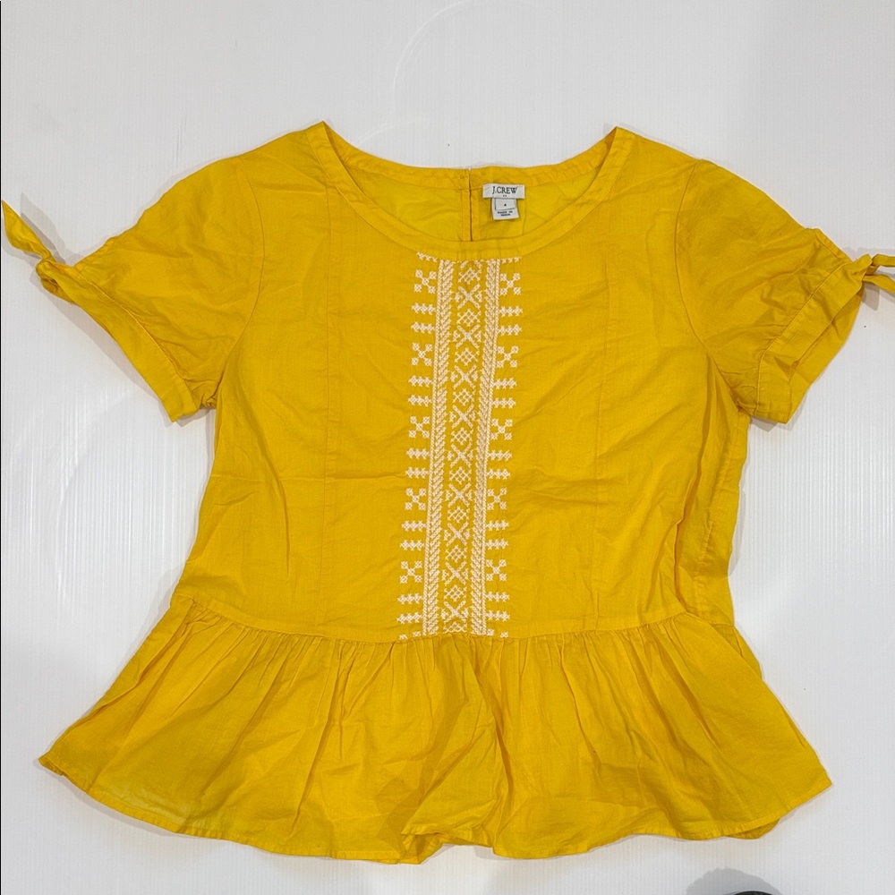 J. Crew Mustard Embroidered Blouse